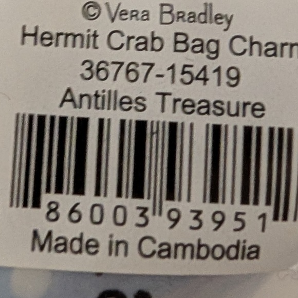 Vera Bradley Hermit Crab Bag Charm Antilles Treasure - Picture 4 of 4